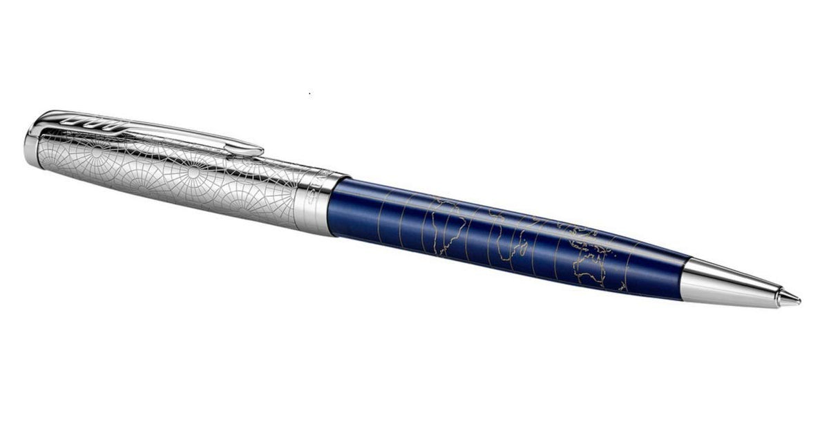 Parker Sonnet SE Atlas Ballpoint Pen – Blue Silver | 18K Gold Nib (Medium)