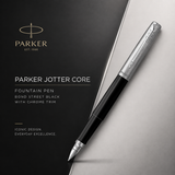 Parker Jotter Core Fountain Pen – Bond Street Black with Chrome Trim | Premium Fountain Pen