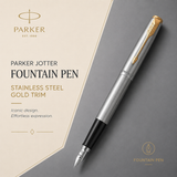 Parker Jotter Core Fountain Pen – Stainless Steel with Gold Trim