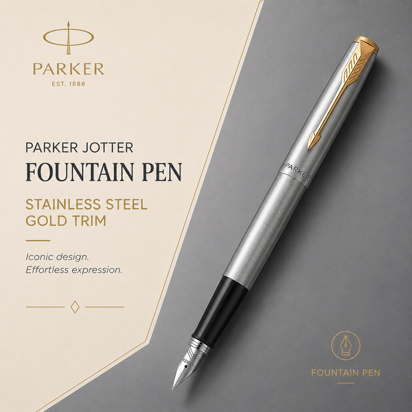 Parker Jotter Core Fountain Pen – Stainless Steel with Gold Trim