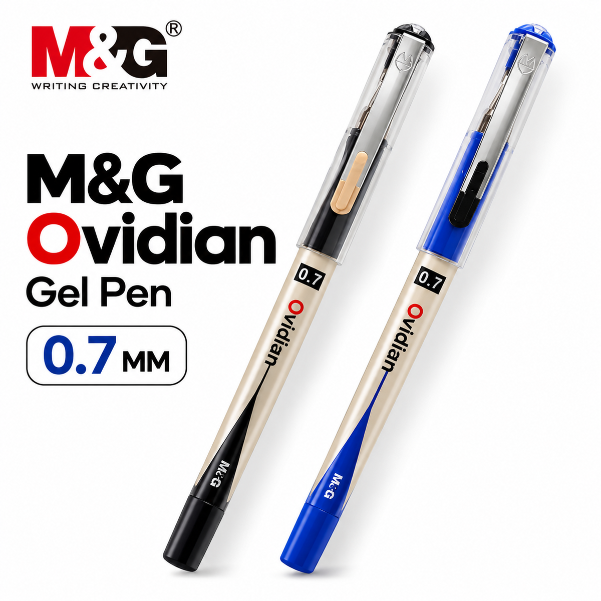 M&G Ovidian Gel Pen 0.7mm – Black & Blue Ink | Pack of 2 or 12