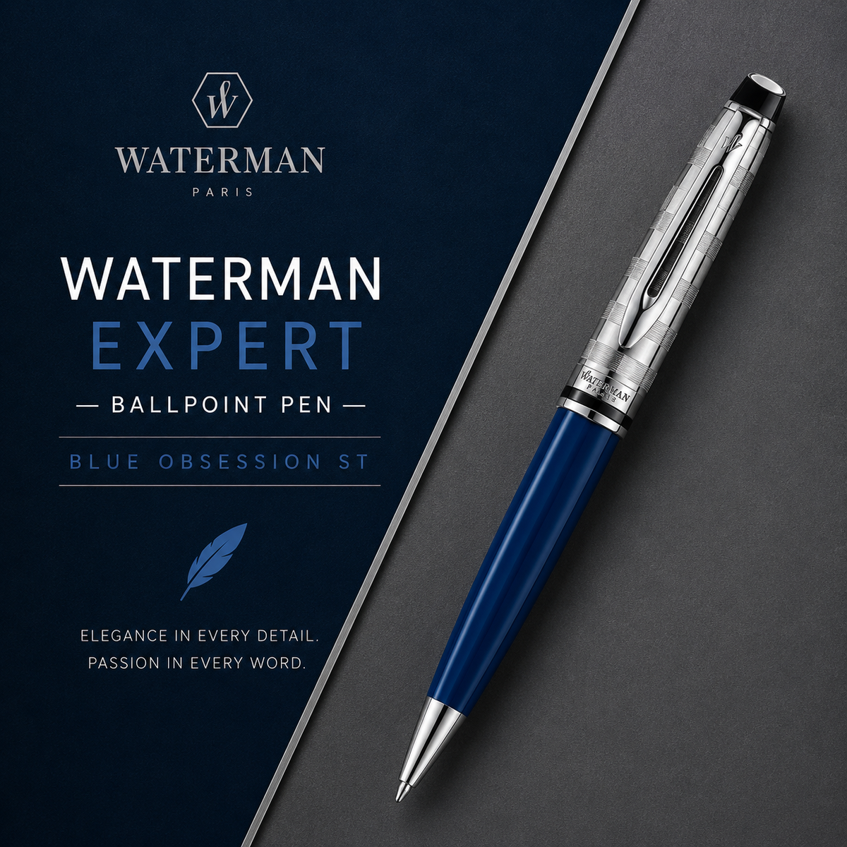 Waterman Expert Blue Obsession ST Ballpoint Pen – Premium Writing Instrument