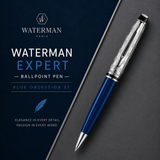 Waterman Expert Blue Obsession ST Ballpoint Pen – Premium Writing Instrument