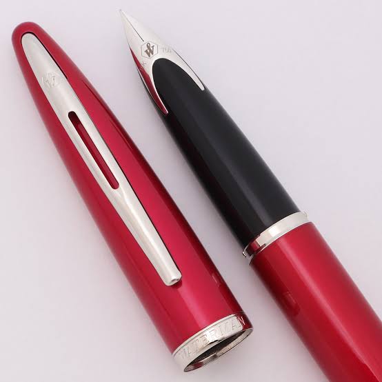 Waterman Carène fountain pen, glossy garnet red with steel trim, medium nib, additional view 3