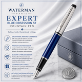 Waterman Expert Blue Obsession ST Fountain Pen – Premium Writing Instrument