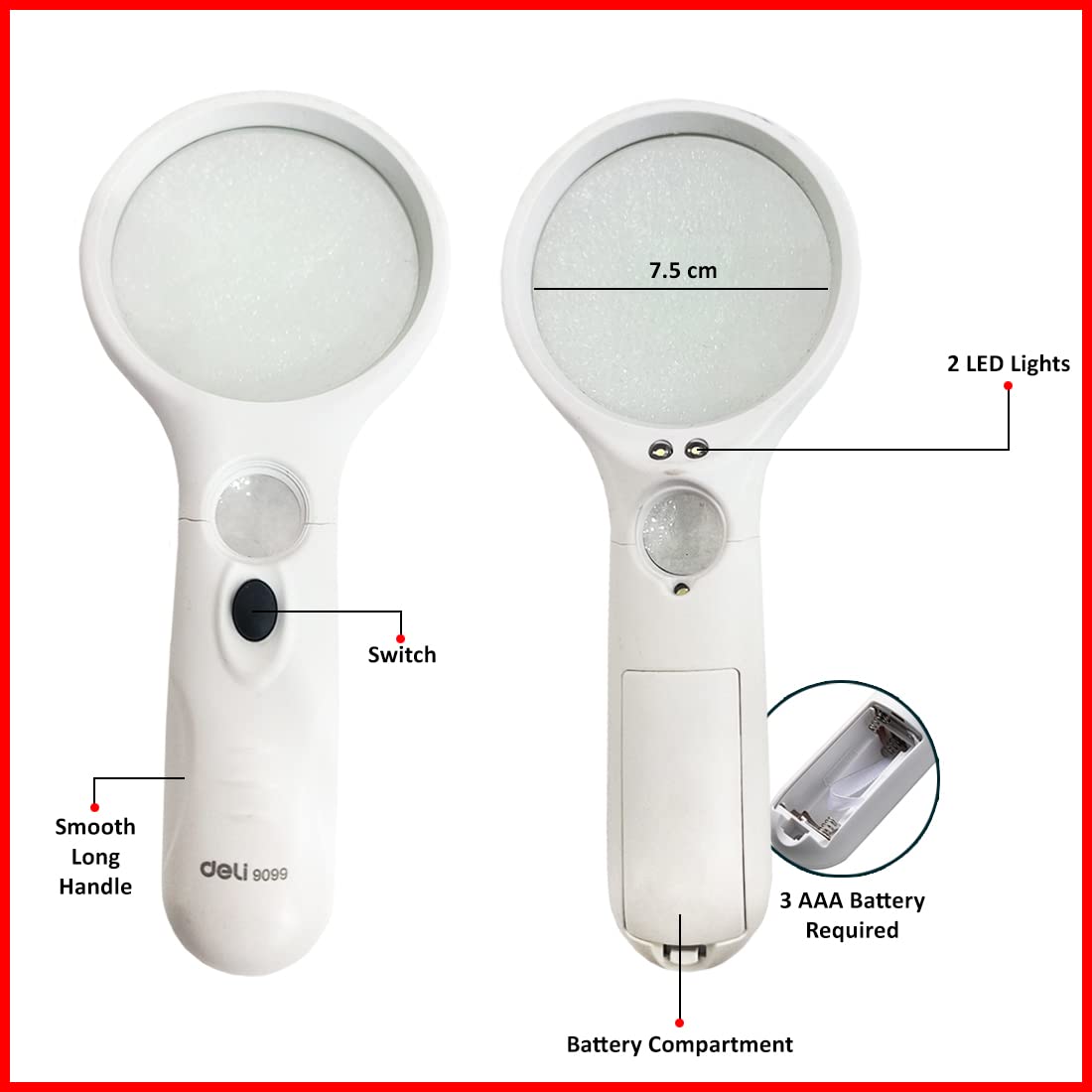 Deli E9099 LED Magnifier – 3X & 11X Illuminated Handheld Magnifying Glass
