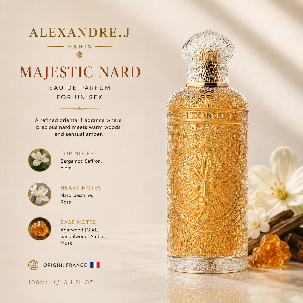 Alexandre.J Majestic Nard EDP 100ml, niche unisex perfume bottle