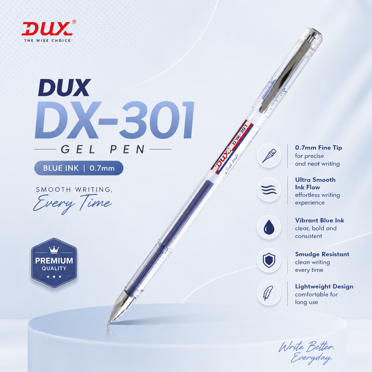 Dux Gel Pen DX-301 Stick Gel 0.7mm – Pack of 10
