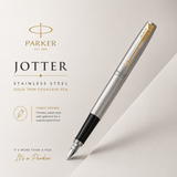 Parker Jotter Stainless Steel Gold Trim Fountain Pen