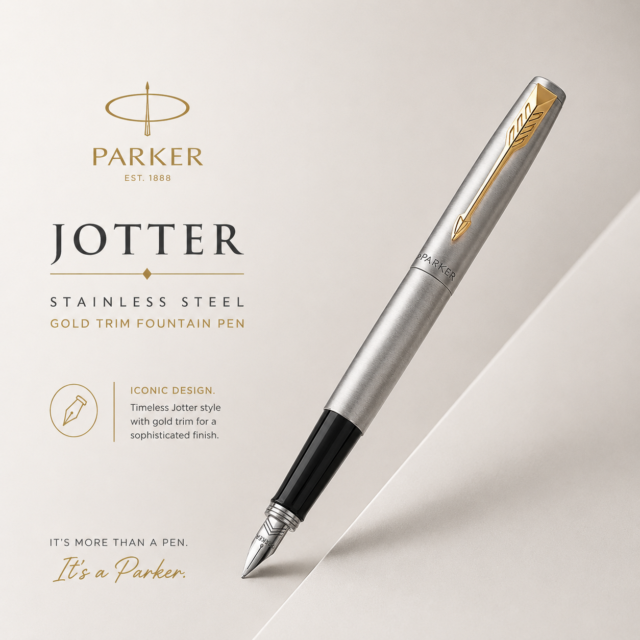 Parker Jotter Stainless Steel Gold Trim Fountain Pen