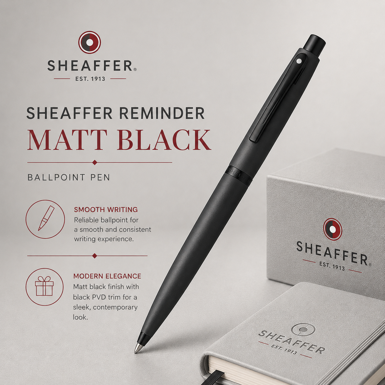 Sheaffer Reminder 9017 Ballpoint Pen — Matte Black | Black PVD Trim