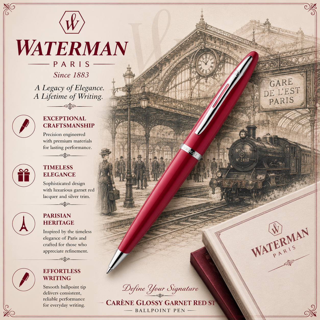Waterman Carène Glossy Garnet Red ST Ballpoint Pen