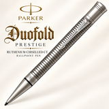 Parker Duofold Prestige Ruthenium Chiselled CT Ballpoint Pen – Ruthenium-Plated with Palladium Trim