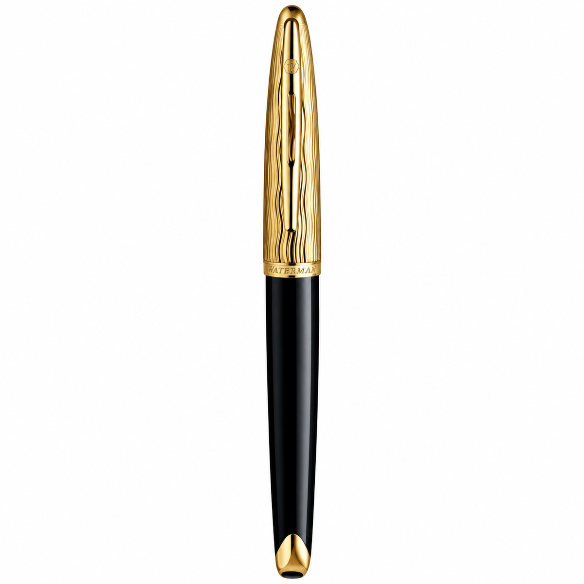 Waterman Carène Essential Fountain Pen – Black with Gold Trim (18K Gold Fine Nib)