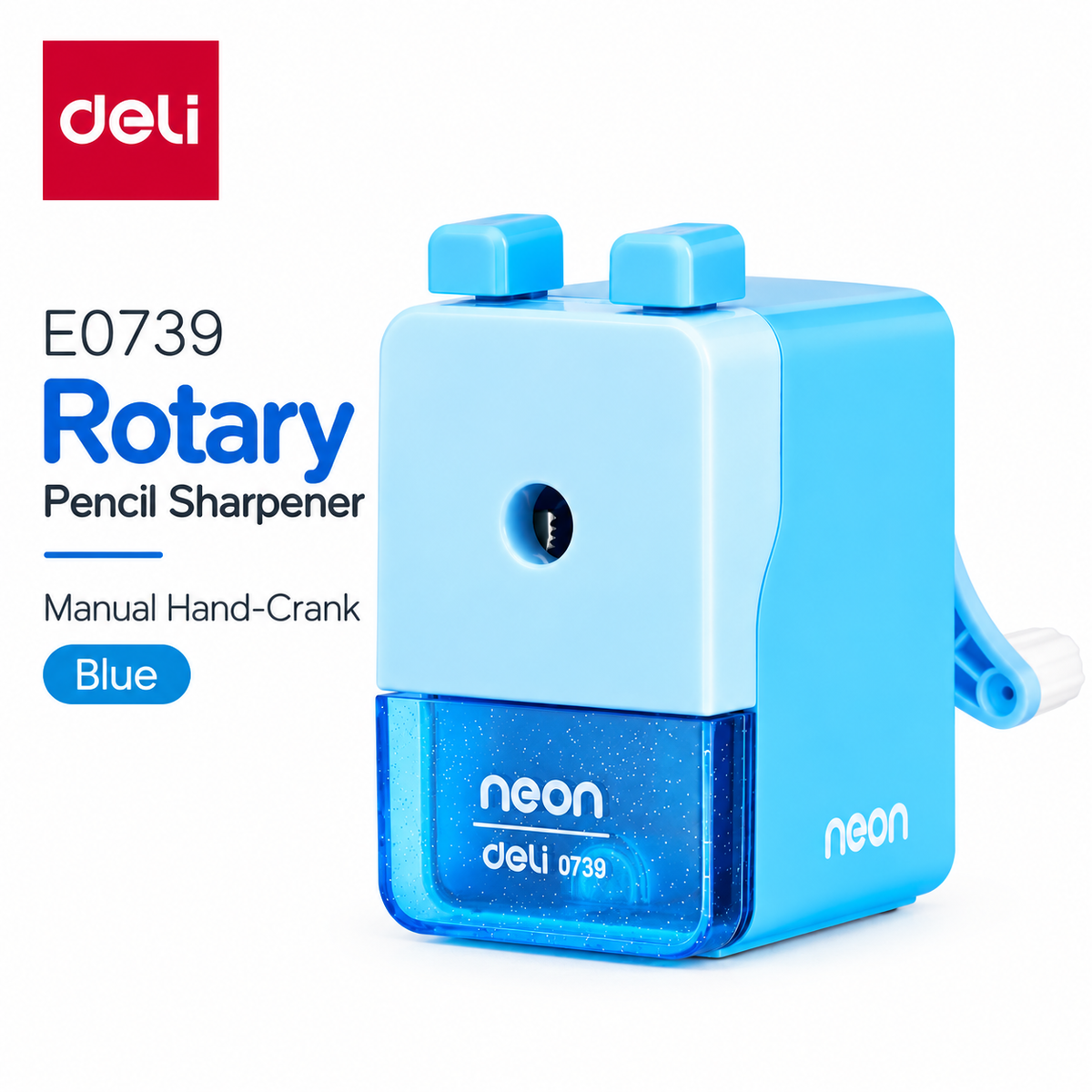 Deli E0739 Rotary Pencil Sharpener – Manual Hand-Crank | Blue