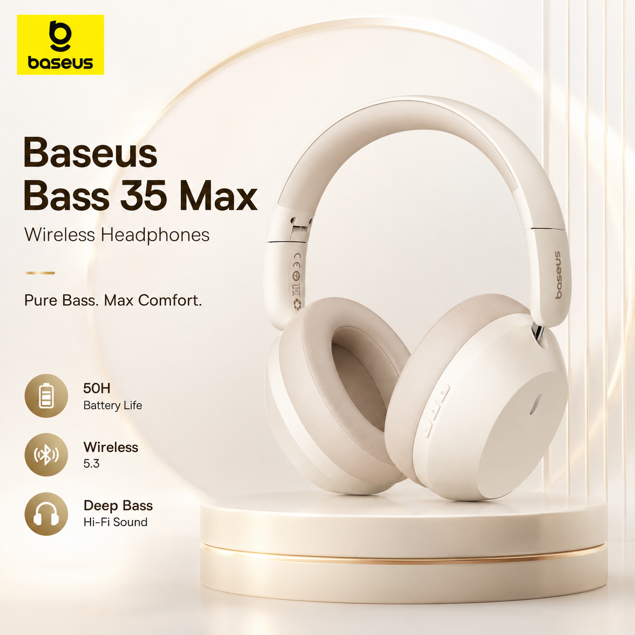 Baseus Bass 35 Max Wireless Headphones – Bluetooth 5.3 | 50H Battery | Deep Bass