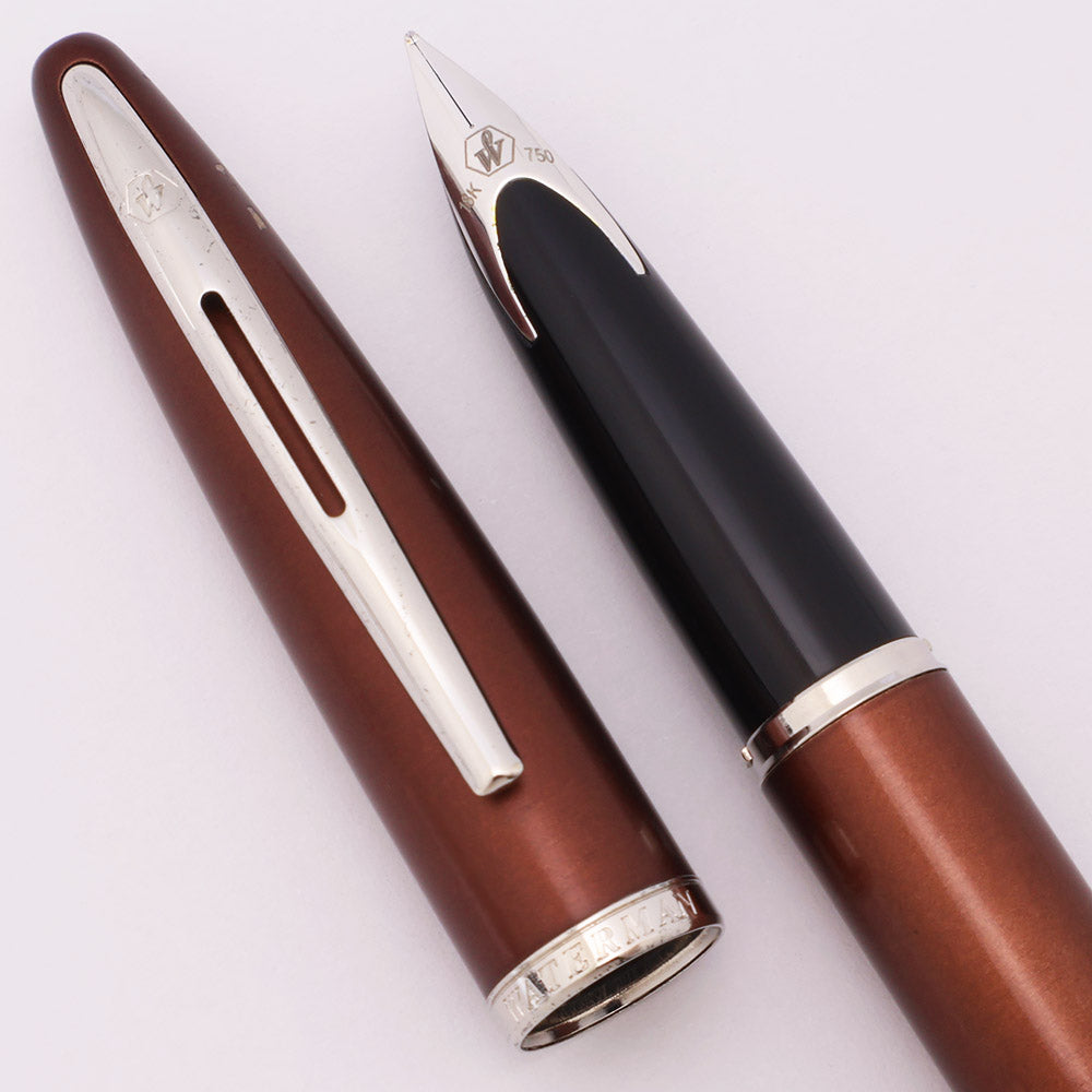 Waterman Carène Fountain Pen – Frosty Brown with Stainless Steel Trim (18K Gold Nib)