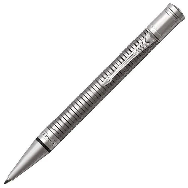 Parker Duofold Prestige Ruthenium Chiselled CT Ballpoint Pen – Ruthenium-Plated with Palladium Trim