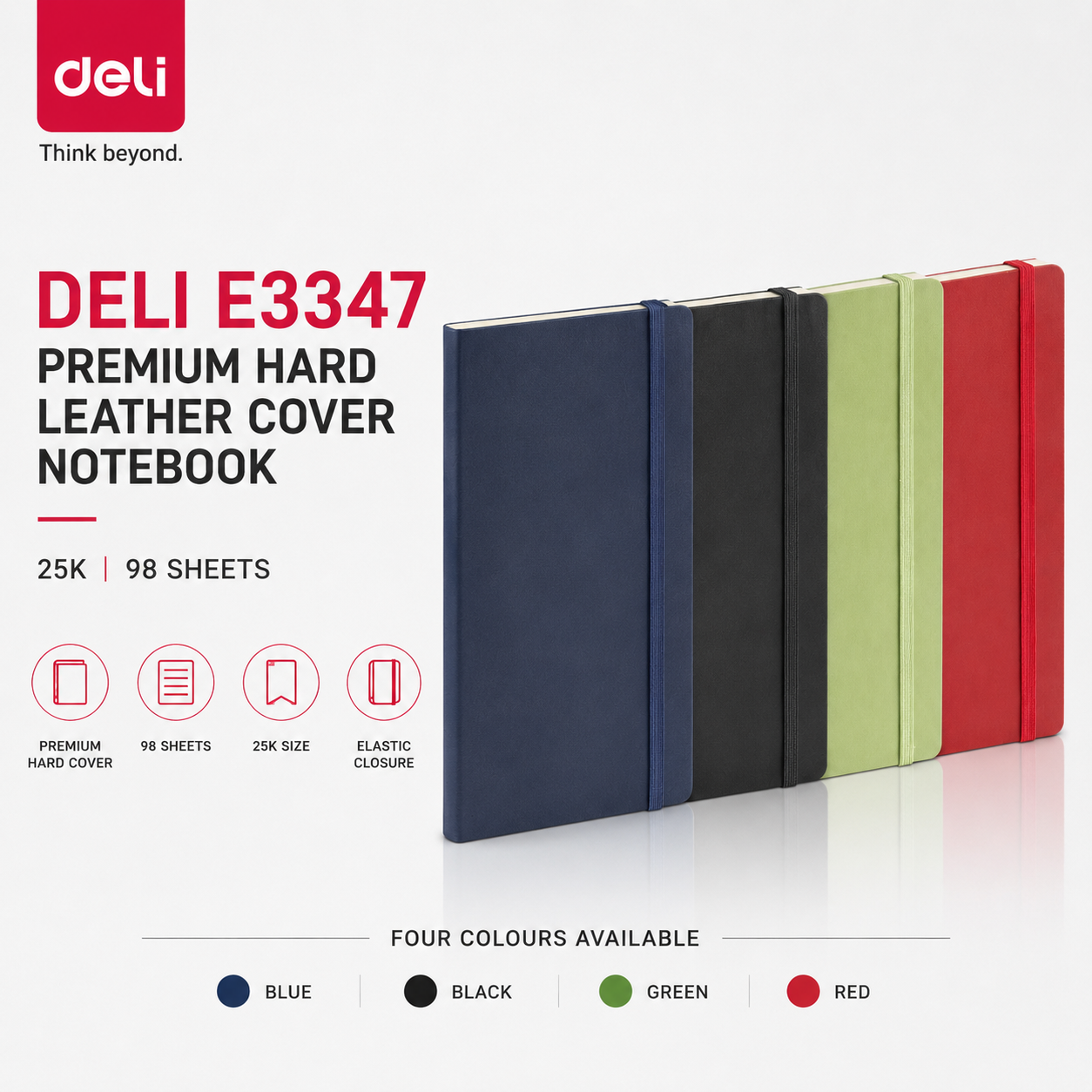 Deli E3347 Premium Hard Leather Cover 25K Notebook – 98 Sheets