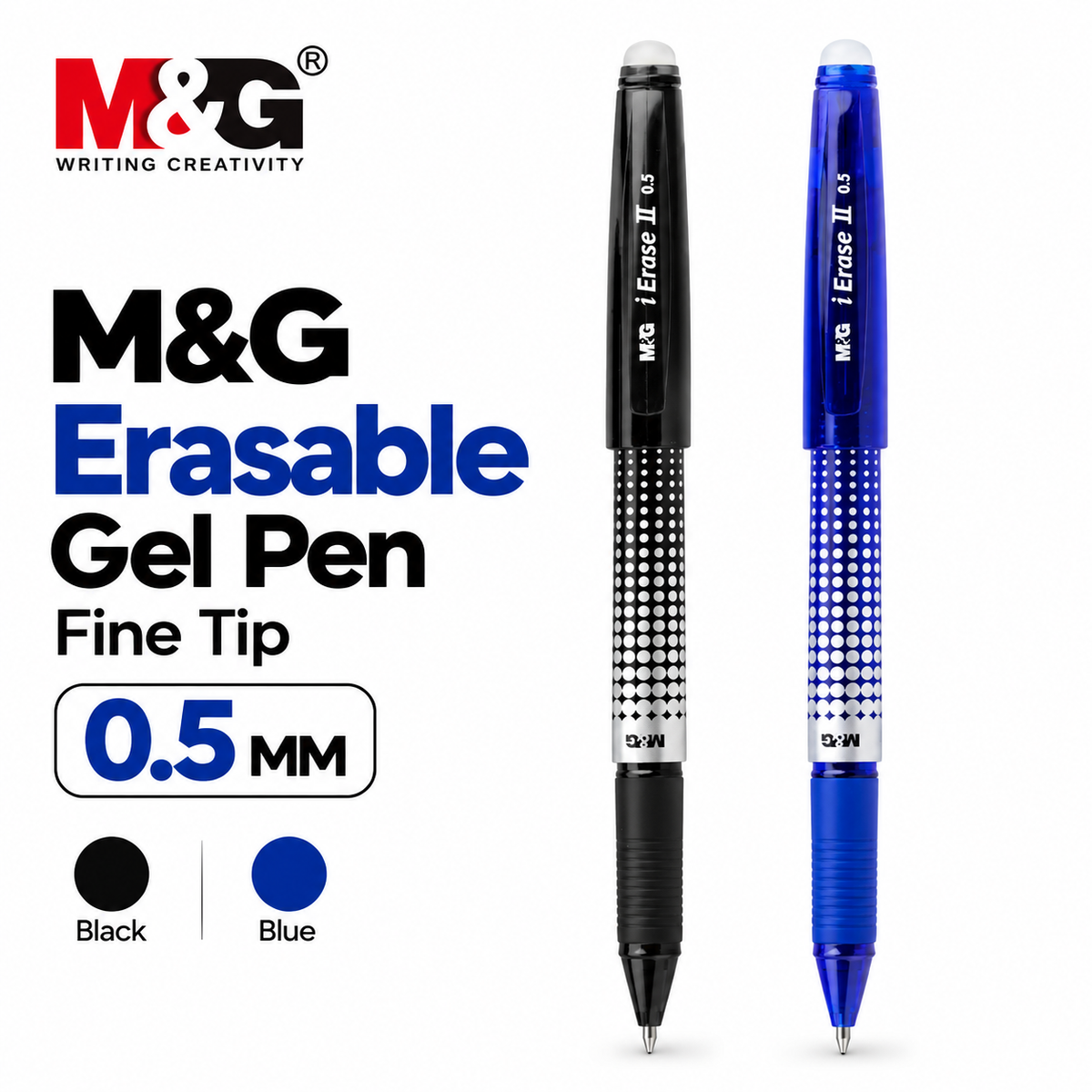 M&G Erasable Gel Pen 61173 – 0.5mm Fine Tip | Erasable Gel Ink Pen (Black/Blue)