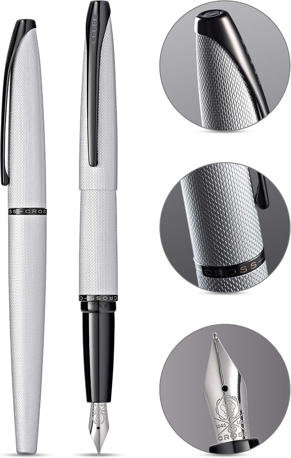 Cross ATX Sandblasted Dark Blue PVD Fountain Pen – Etched Diamond Pattern | 886-45
