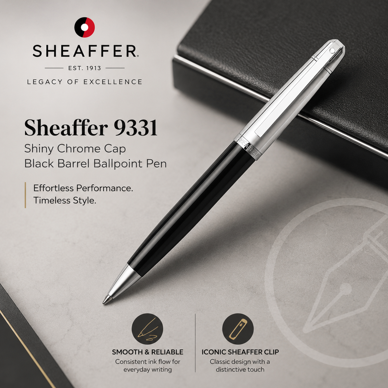 Sheaffer 9331 Ballpoint Pen – Shiny Chrome Cap & Black Barrel