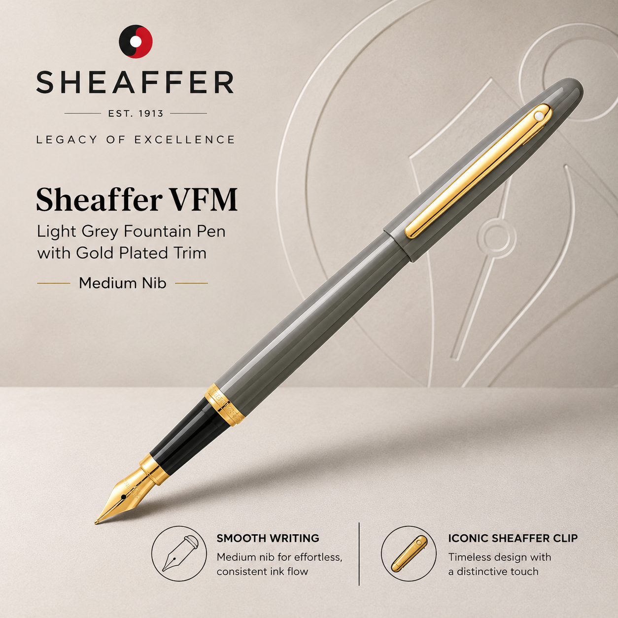 Sheaffer VFM Light Grey Fountain Pen – Medium Nib