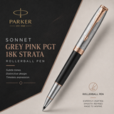 Parker Sonnet Grey Pink PGT 18K Strata Rollerball Pen