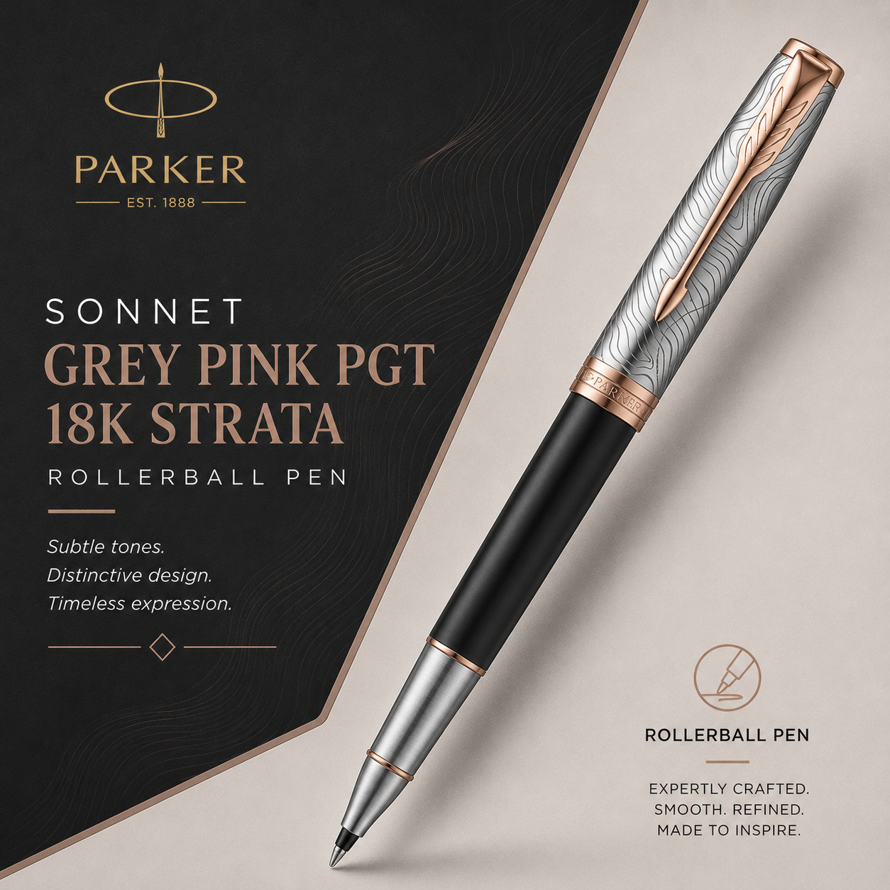 Parker Sonnet Grey Pink PGT 18K Strata Rollerball Pen