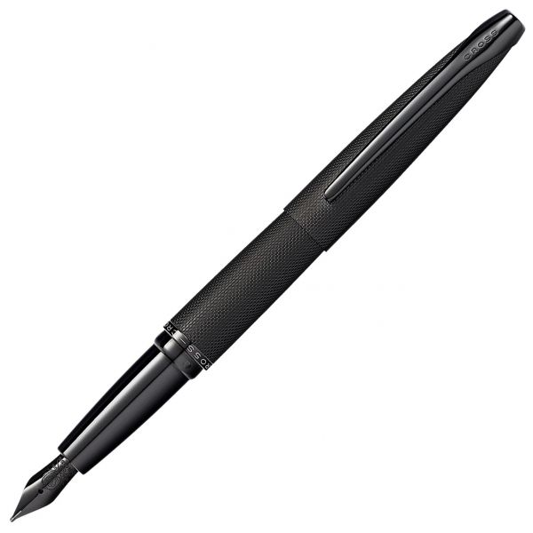 Cross ATX Brushed Black PVD Fountain Pen with Etched Diamond Pattern & Stainless Steel/Black Nib – 886-41