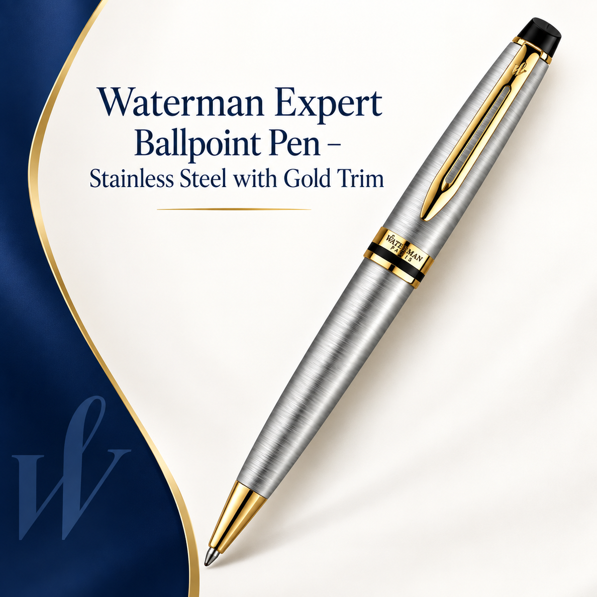 Waterman Expert Ballpoint Pen – Stainless Steel with Gold Trim