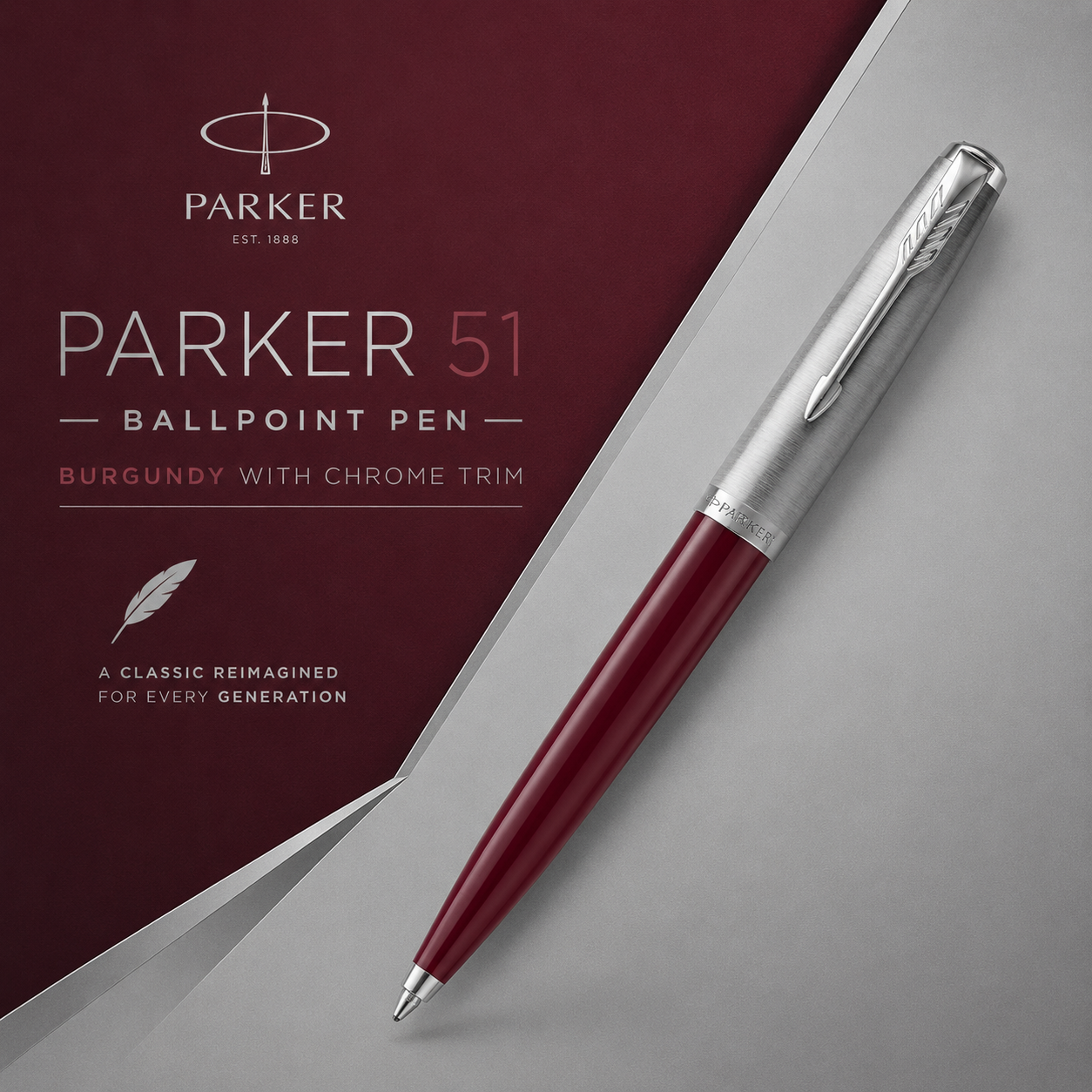 Parker 51 Ballpoint Pen – Burgundy with Chrome Trim | Premium Ballpoint Pen