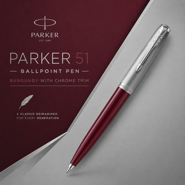 Parker 51 Ballpoint Pen – Burgundy with Chrome Trim | Premium Ballpoint Pen