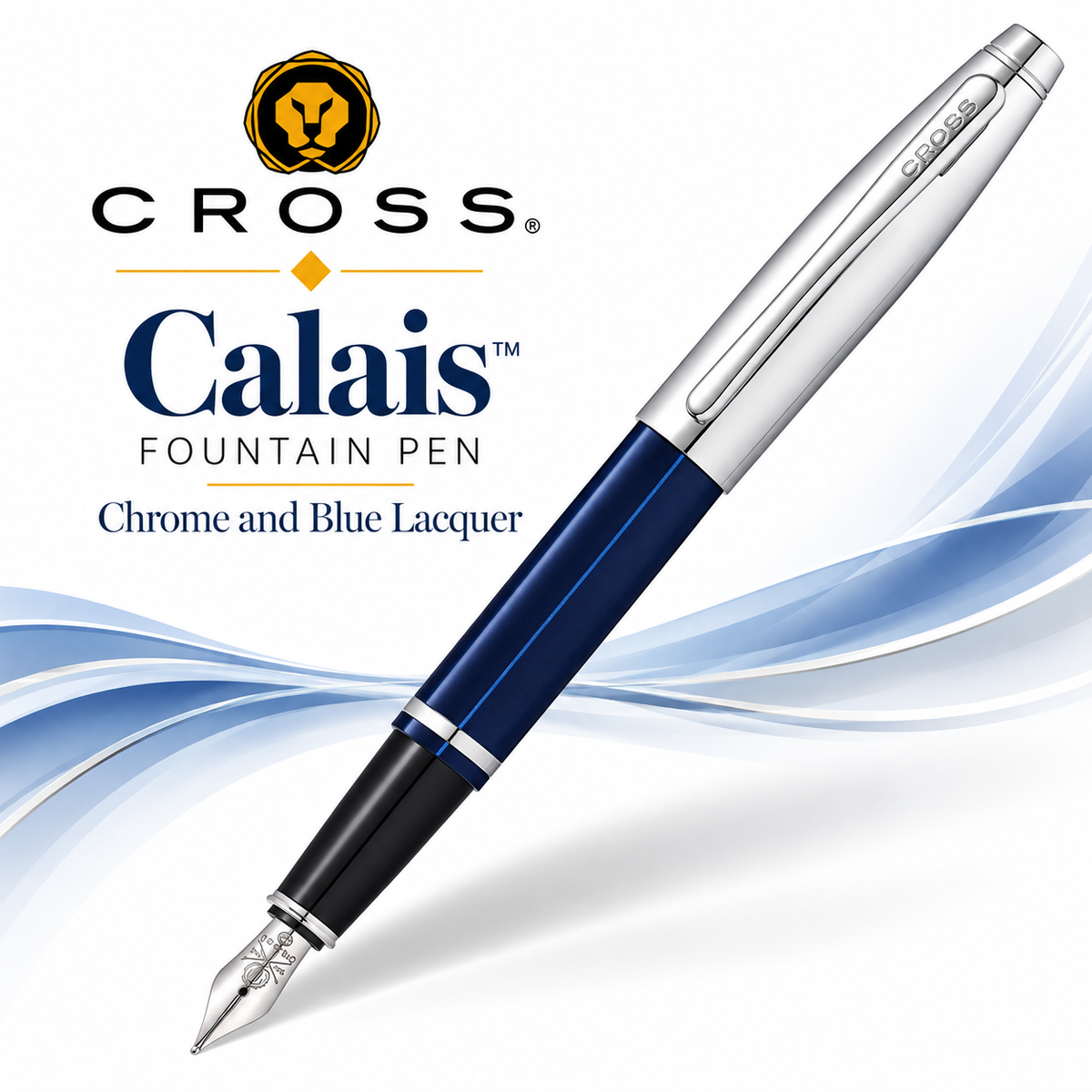 Cross Calais Chrome and Blue Lacquer Fountain Pen