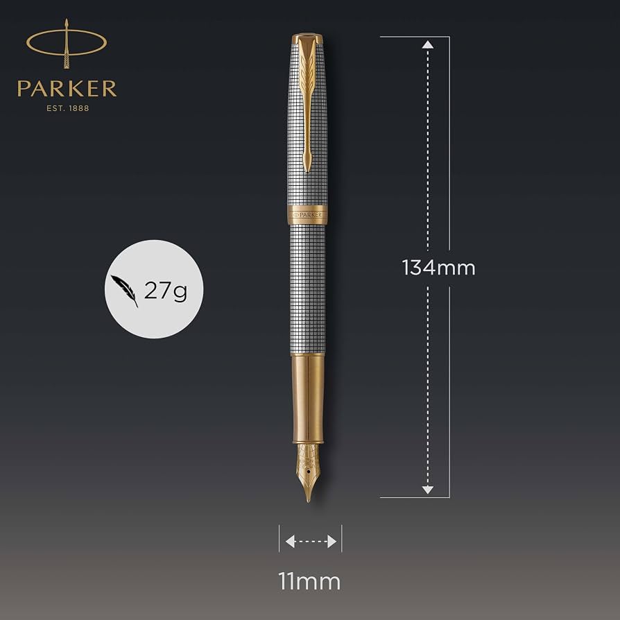 Parker Sonnet Ciselé Sterling Silver Gold Trim Fountain Pen 18 K Gold Nib