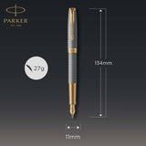 Parker Sonnet Ciselé Sterling Silver Gold Trim Fountain Pen 18 K Gold Nib