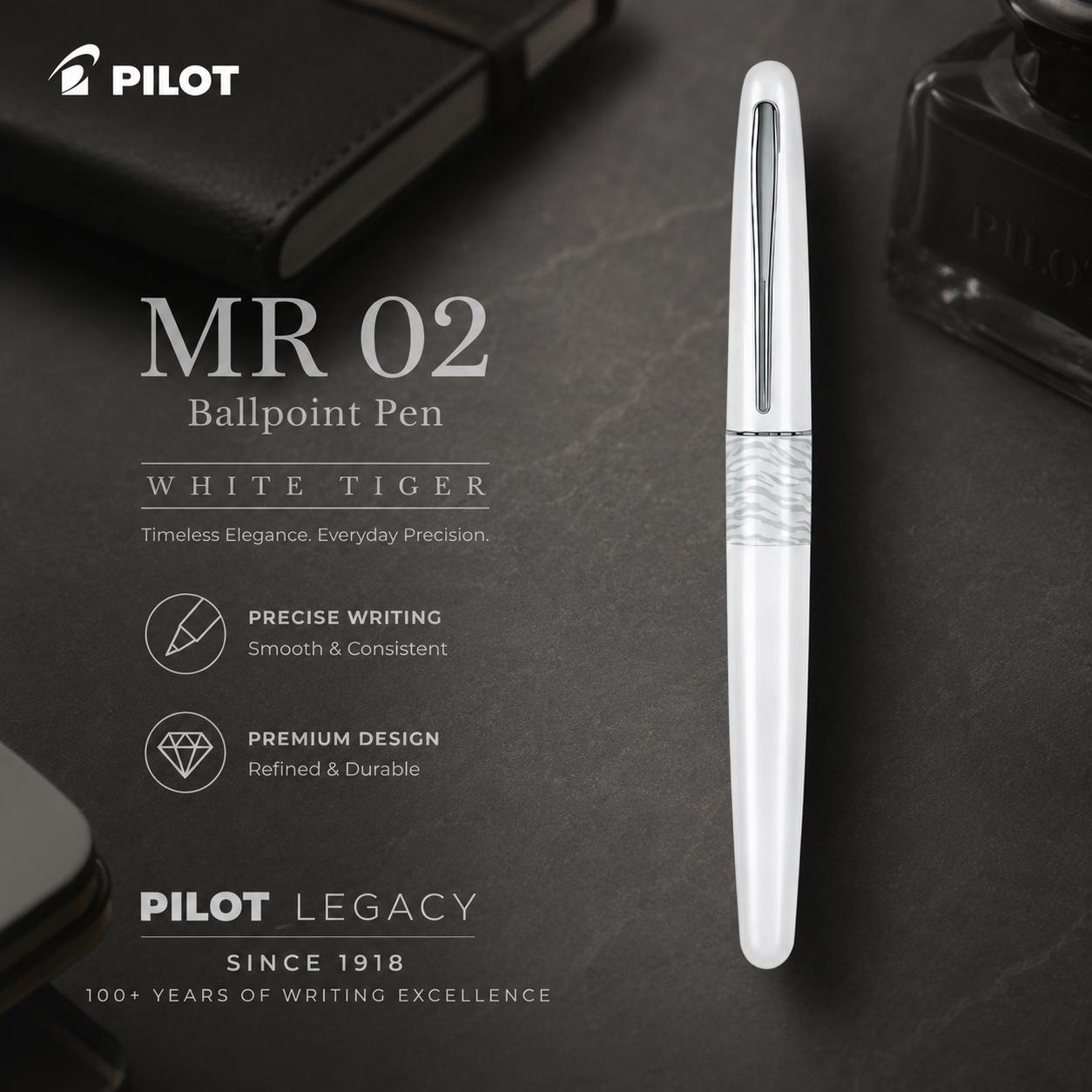 Pilot MR 02 Ballpoint Pen – White Tiger