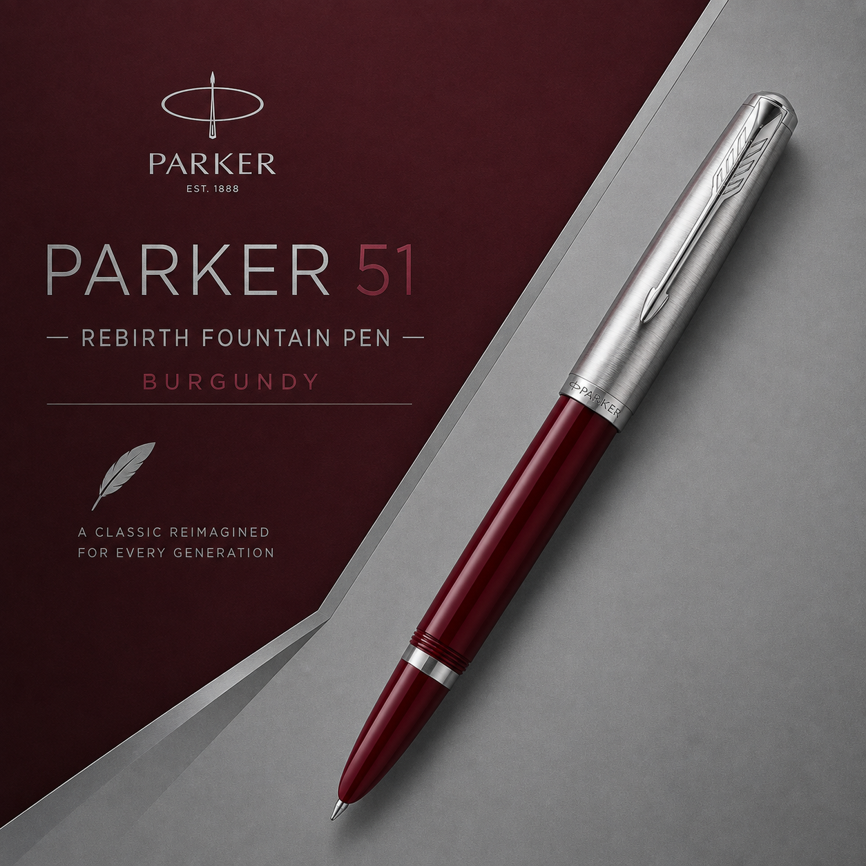 Parker 51 Rebirth Fountain Pen – Burgundy with Chrome Trim | Premium Fountain Pen