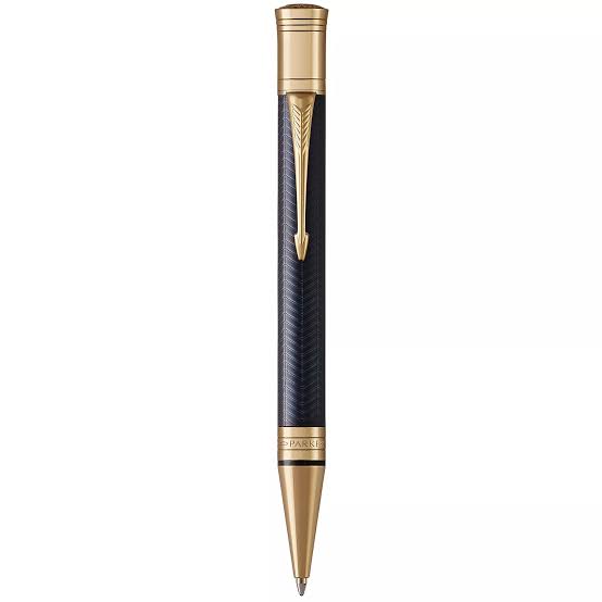 Parker Duofold Prestige Blue Chevron GT Ballpoint Pen – 23K Gold-Plated Trim