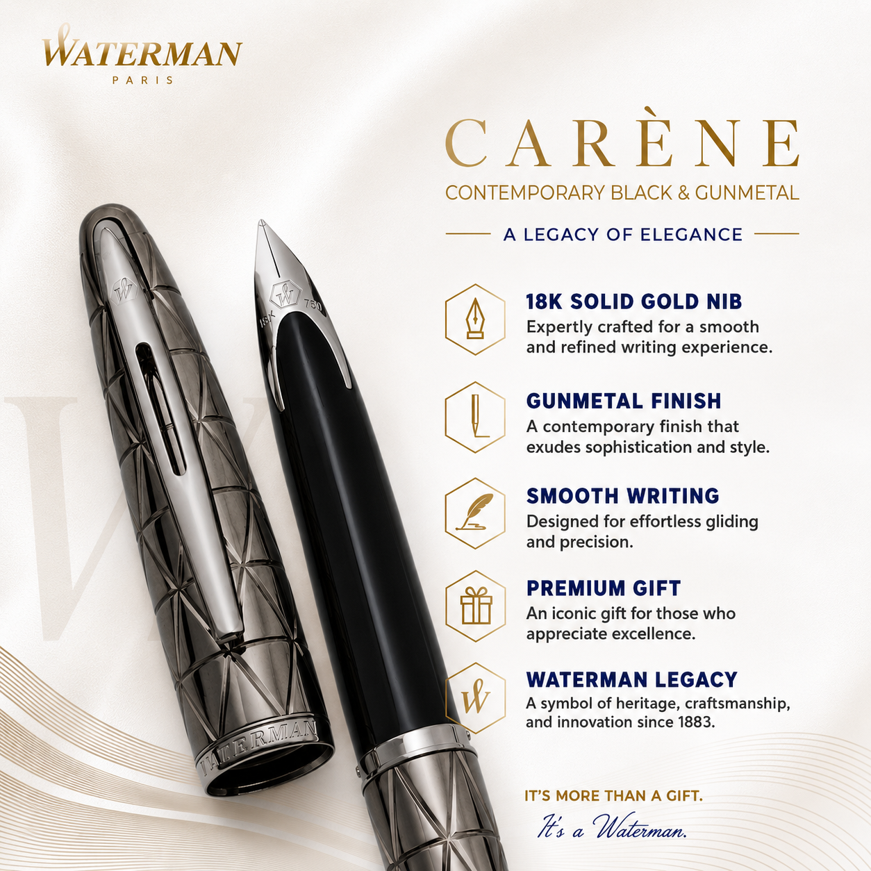 Waterman Carene Fountain Pen – Contemporary Black & Gunmetal