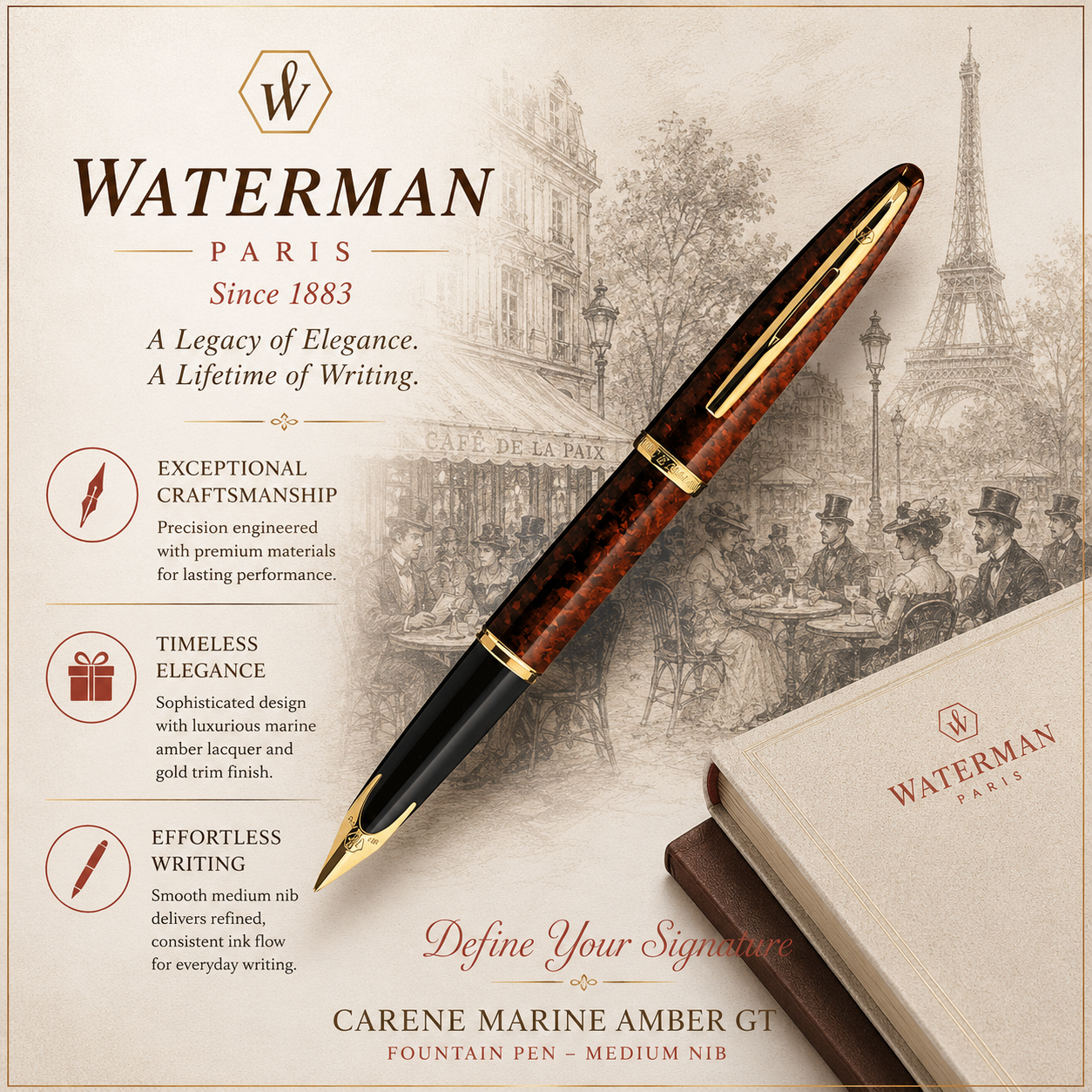 Waterman Carène Marine Amber GT Fountain Pen – Medium Nib