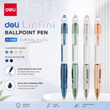 Deli Infini Ballpoint Pen – 0.7mm | 4 Assorted Barrel Colours (Blue & Black Ink)