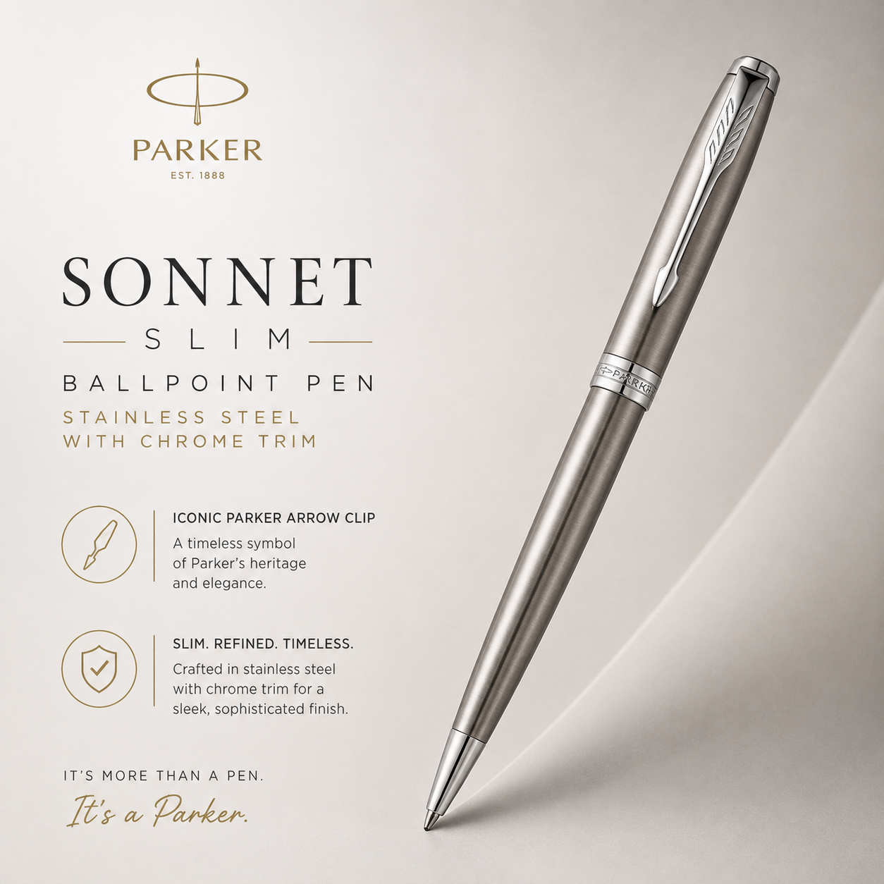 Parker Sonnet Slim Ballpoint Pen – Stainless Steel with Chrome Trim