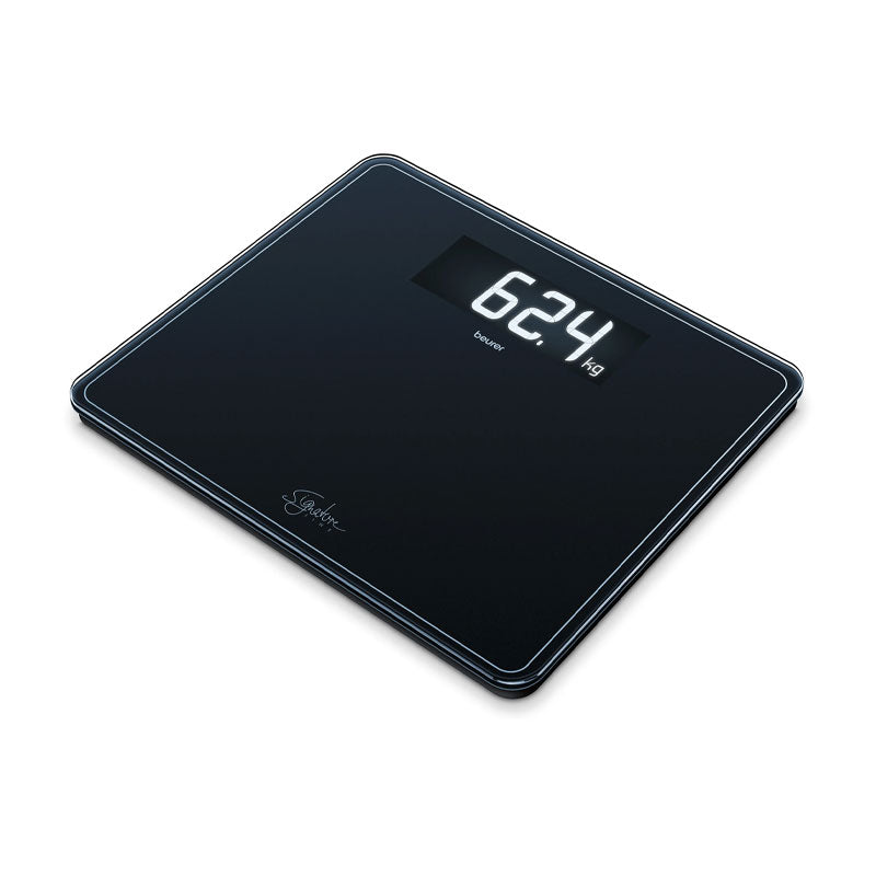 Beurer GS 410 digital glass bathroom scale in black, tempered glass scale