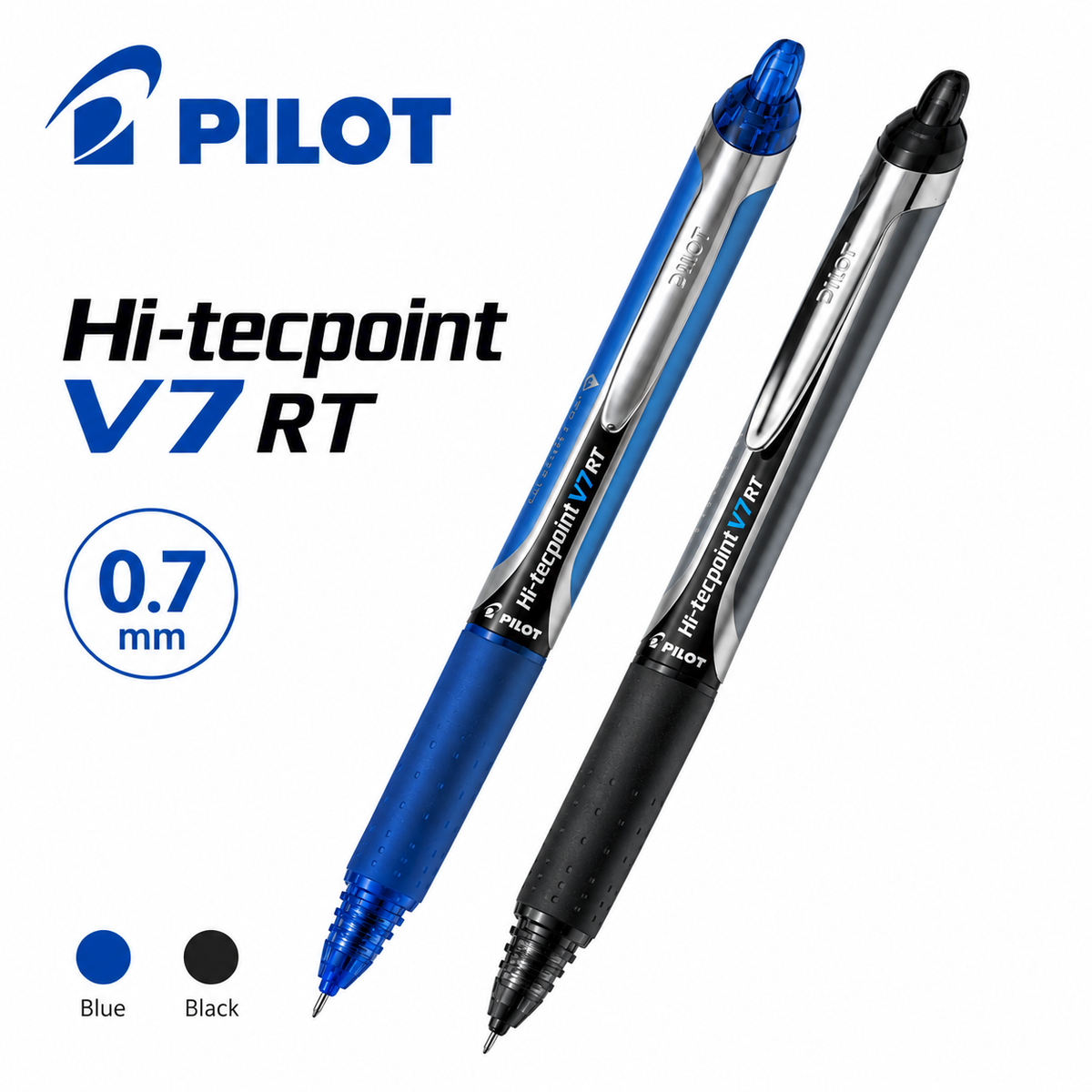 Pilot Hi-Tecpoint V7 RT Retractable Rollerball Pen – Blue & Black (0.7mm)