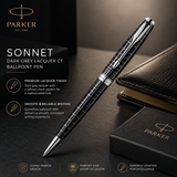Parker Sonnet Dark Grey Lacquer CT Ballpoint Pen – Chrome Trim Luxury Pen