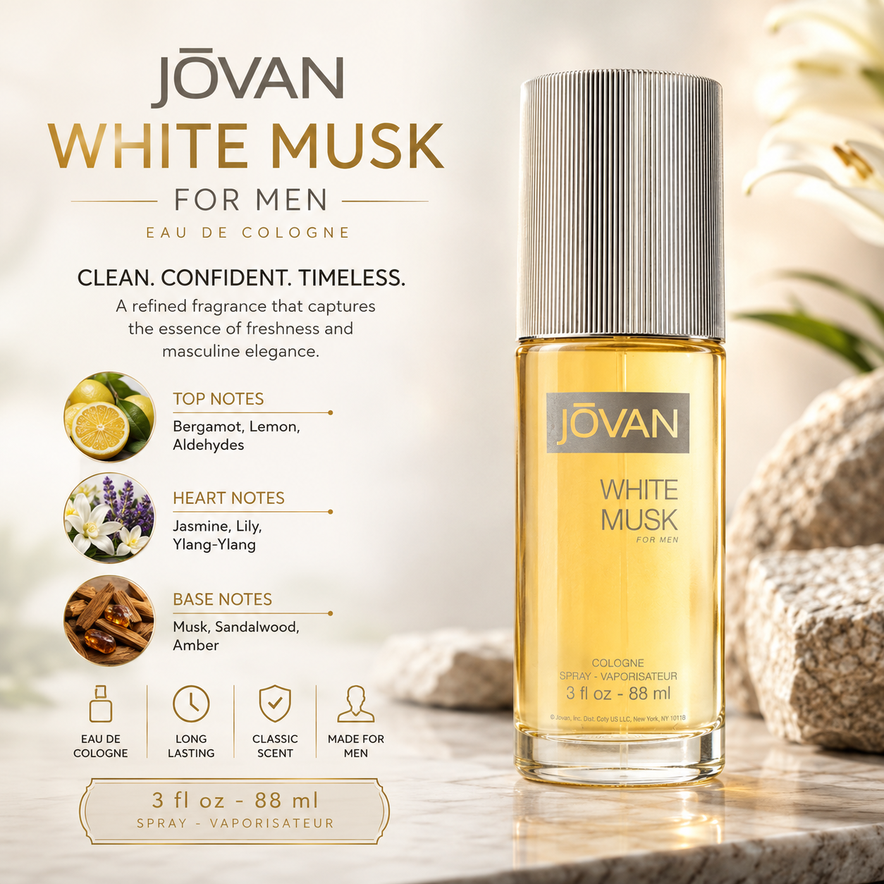 Jovan White Musk for Men Eau de Cologne – 88ml