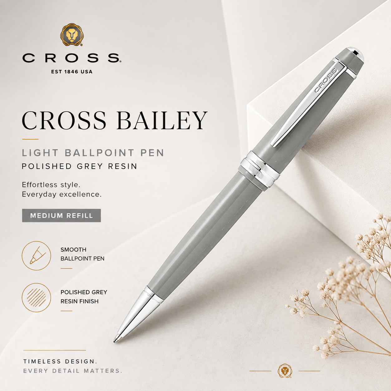 Cross Bailey Light Polished Gray Resin Fountain Pen