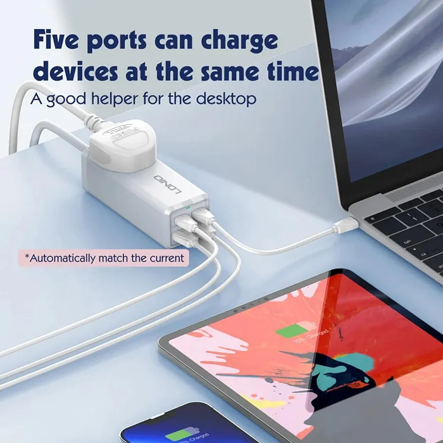 LDNIO Desktop Power Strip – 1 AC Outlet, 2 USB-A, 2 USB-C, 2500W (White)