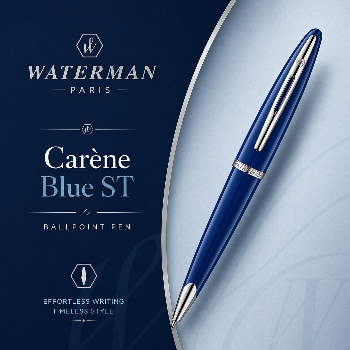 Waterman Carène Ballpoint Pen – Blue with Stainless Steel Trim